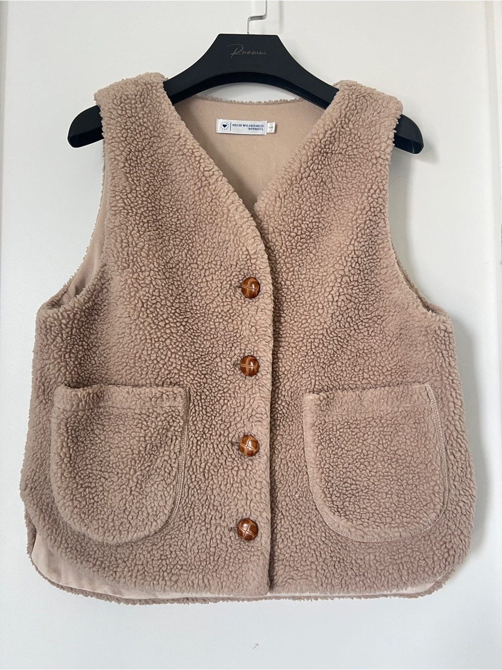 Woman Beige Sherpa Vest - Cozy Button Front Jacket